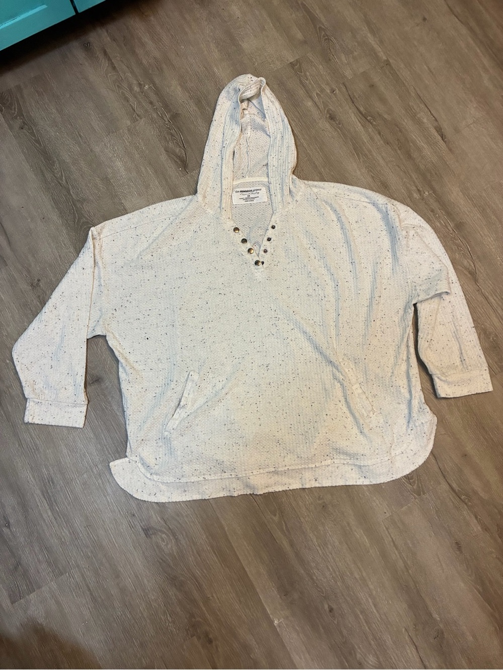 Speckled Cream Hooded Pullover Shrug with Button V-Neck